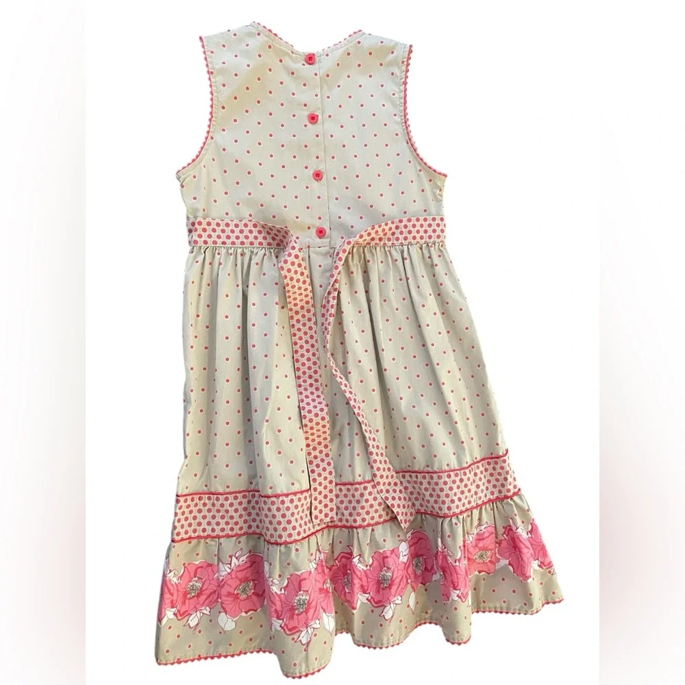 Beri Blue Boulevard Dress 14 Polka Dot Floral sleeveless Tie Back 100% Cotton